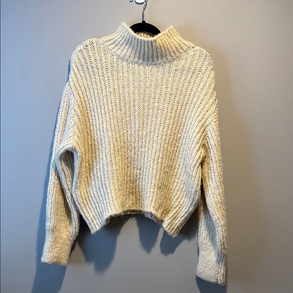 Mango Wool Blend Cozy Cream Turtleneck Sweater